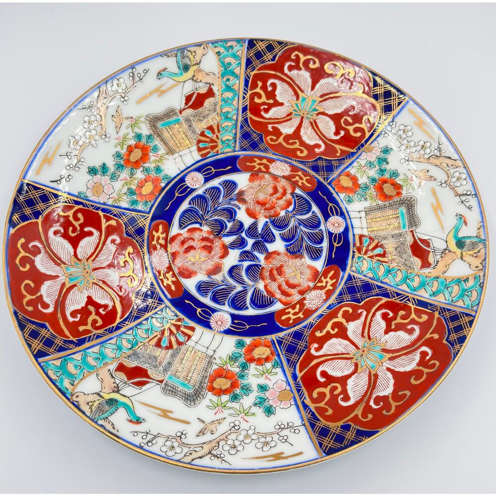 Antique Japanese Imari Arita Floral & Phoenix Porcelain Large Charger Platter